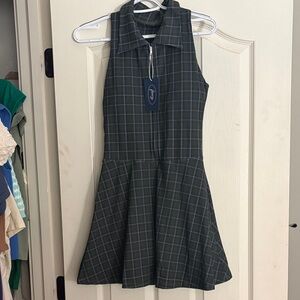 Chic Black and Green Plaid Sleeveless Athletic Dress